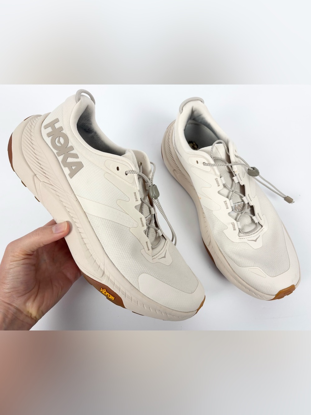 HOKA Women’s Transport Commuter Pull On Comfy Hiking Walking Shoes in Eggnog